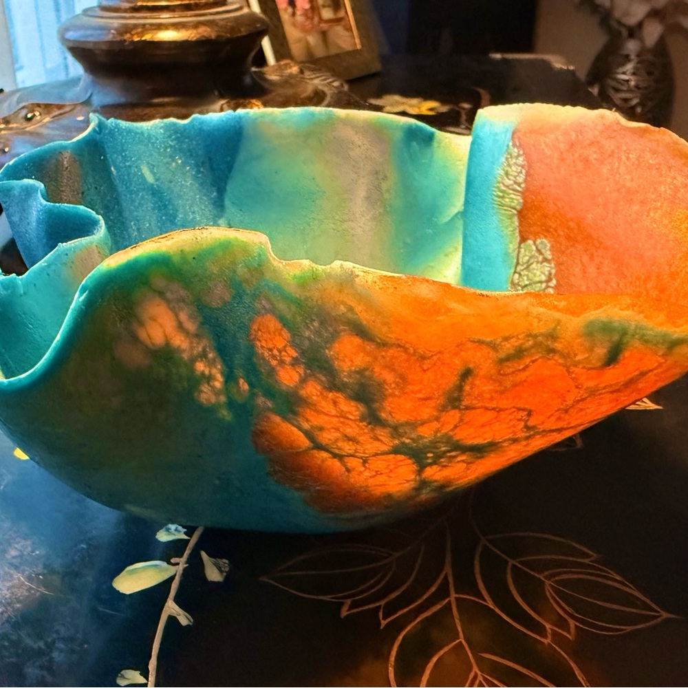 Vibrant Blue and Orange Art Sculpture
